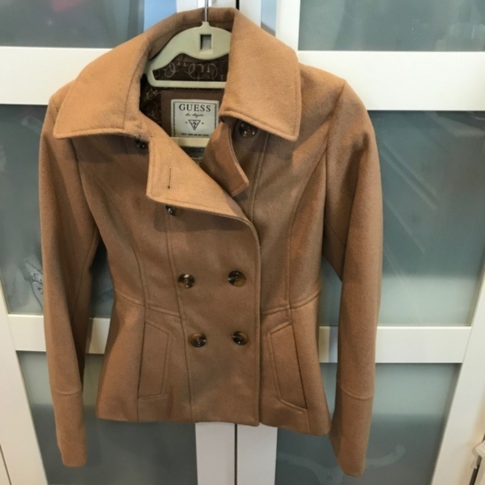 Guess Los Angeles Camel Fitted Pea coat Size Small